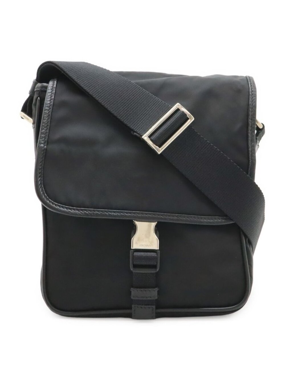 Prada Shoulder Bag Pochette Crossbody Nylon Leather Nero Black Silver Overseas